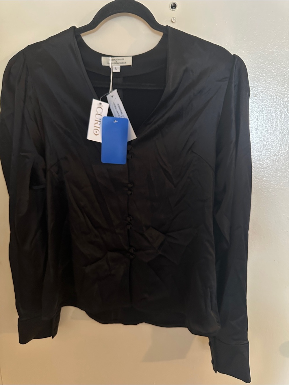 NWT Kimberly Taylor x CURIO at Faena Bazaar Black Silk Nicky V-Neck Blouse L